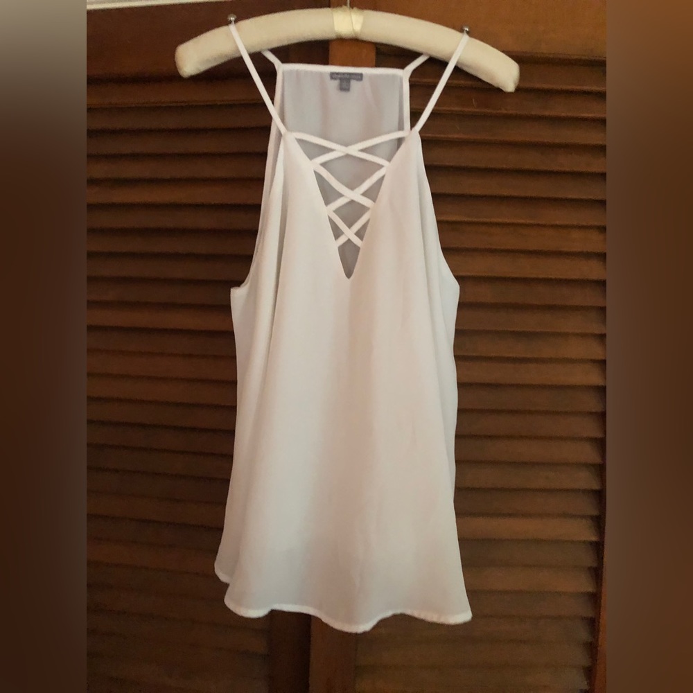 White blouse criss cross tank top l size L